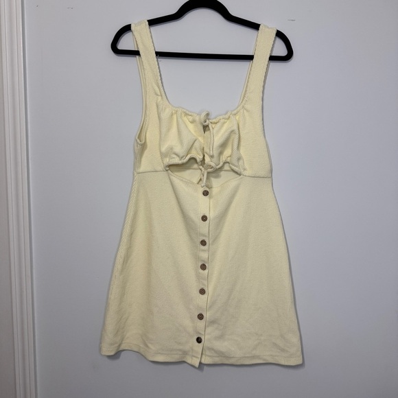 Free People Beach Yellow Button Front Mini Dress | Cutout Bust Sz Medium NWOT - Picture 1 of 8